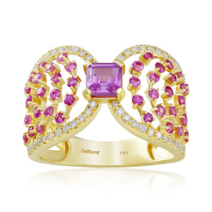 Inel Aur 18k Diamante, Safir Roz DERUVO
