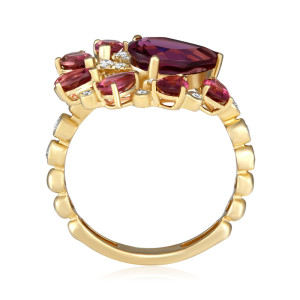 Inel Aur 18k Diamante, Turmaline Roz, Rodolit DERUVO