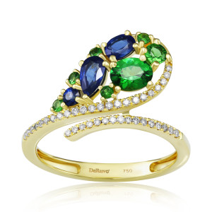 Inel Aur 18k Diamante, Safire, Granate Verzi DERUVO