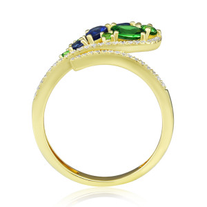 Inel Aur 18k Diamante, Safire, Granate Verzi DERUVO