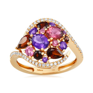 Inel Aur 18k Diamante, Ametist,Granat,Turmalina Roz DERUVO