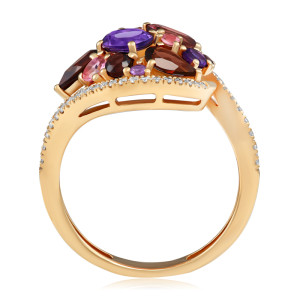 Inel Aur 18k Diamante, Ametist,Granat,Turmalina Roz DERUVO