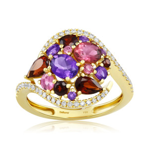 Inel Aur 18k Diamante, Ametist,Granat,Turmalina Roz DERUVO