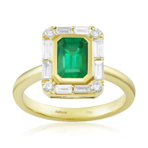 Inel Aur 18k Diamante, Smarald DERUVO
