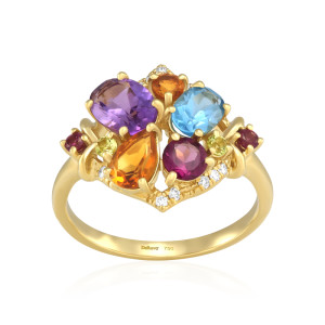 Inel Aur 18k Diamante, Pietre Multicolore Deruvo 