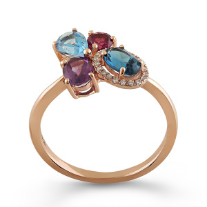 Inel Aur 18k Diamante, Ametist, London Blue Topaz, Rodolit, Topaz Albastru DERUVO