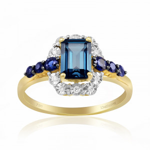 Inel Aur 18k Diamante, Safire, London Blue Topaz DERUVO