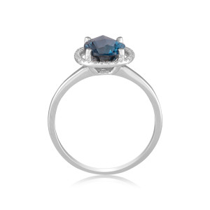 Inel Aur 18k Diamante, London Blue Topaz DERUVO