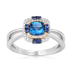 Inel Aur 18k Diamante, Safire, London Blue Topaz DERUVO