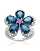 Inel Floare Aur 18k Diamante, Safire Roz, London Blue Topaz DERUVO