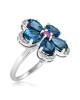 Inel Floare Aur 18k Diamante, Safire Roz, London Blue Topaz DERUVO