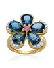 Inel Floare Aur 18k Diamante, Safir Roz, London Blue Topaz DERUVO