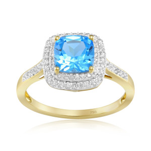 Inel Aur 18k Diamante, Topaz Albastru DERUVO