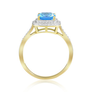 Inel Aur 18k Diamante, Topaz Albastru DERUVO