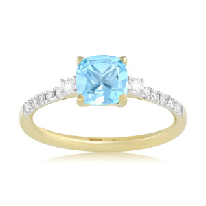 Inel Aur 18k Diamante, Topaz Albastru DERUVO