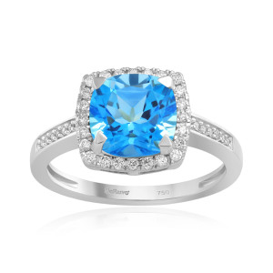 Inel Aur 18k Diamante, Topaz Albastru DERUVO