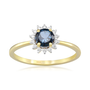 Inel Aur 18k Diamante, London Blue Topaz DERUVO