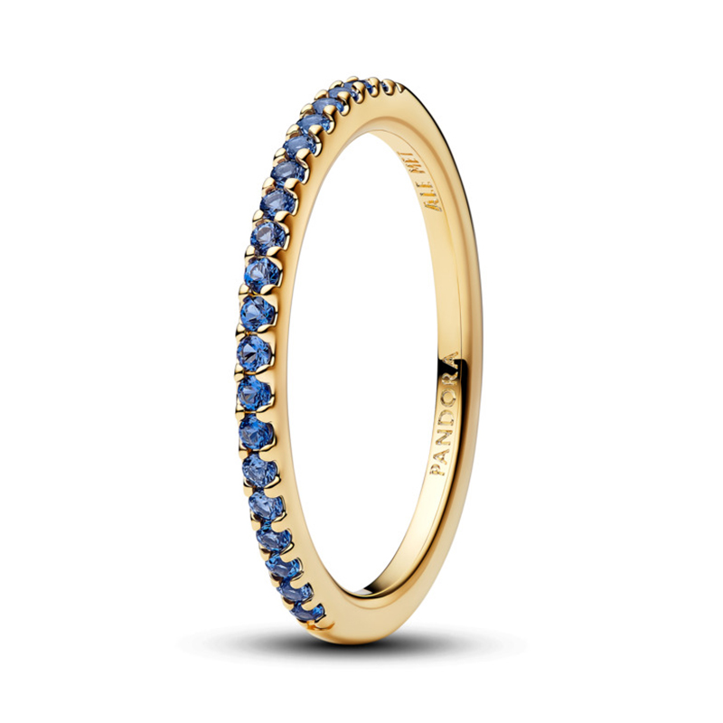Inel Placare Aur Galben 14K Cristal Albastru PANDORA