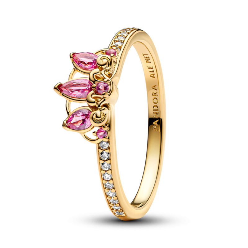 Inel Disney Rapunzel Placare Aur Galben 14K CZ Roz PANDORA