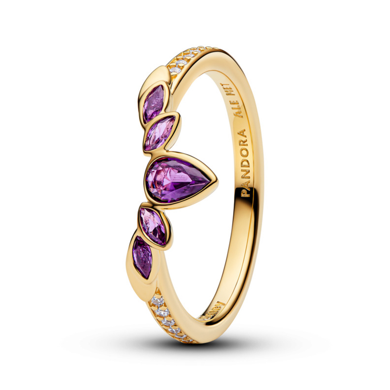 Inel Disney Frozen Anna Placare Aur Galben 14K CZ Cristal Violet PANDORA