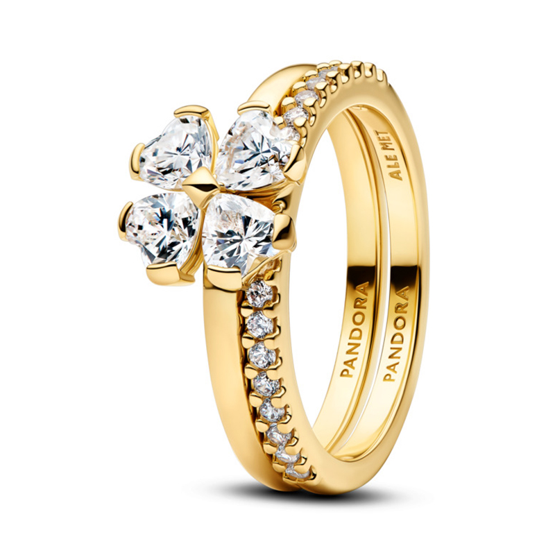 Inel Trifoi Placare Aur Galben 14k CZ PANDORA