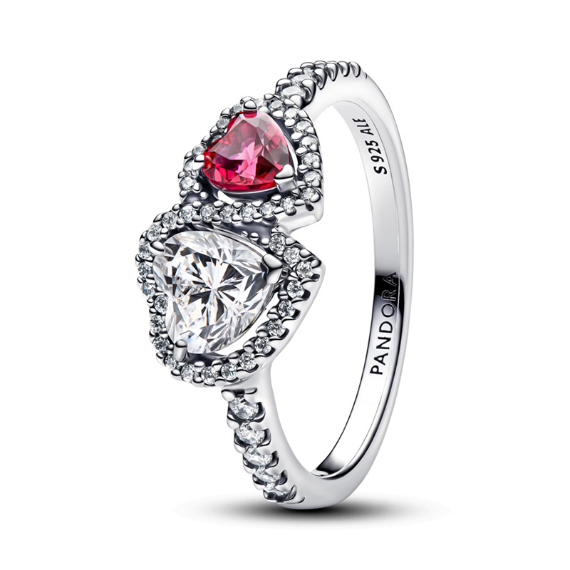 Inel Inimioare Argint 925 CZ Cristal Fucsia PANDORA