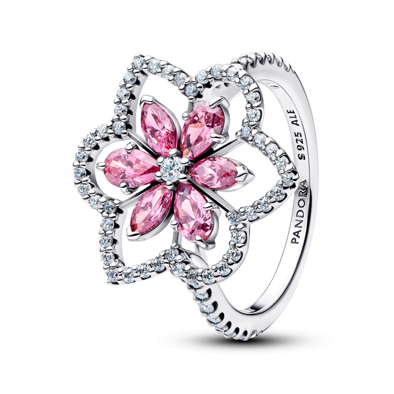 Inel Floare Dubla Argint 925 CZ  Roz PANDORA