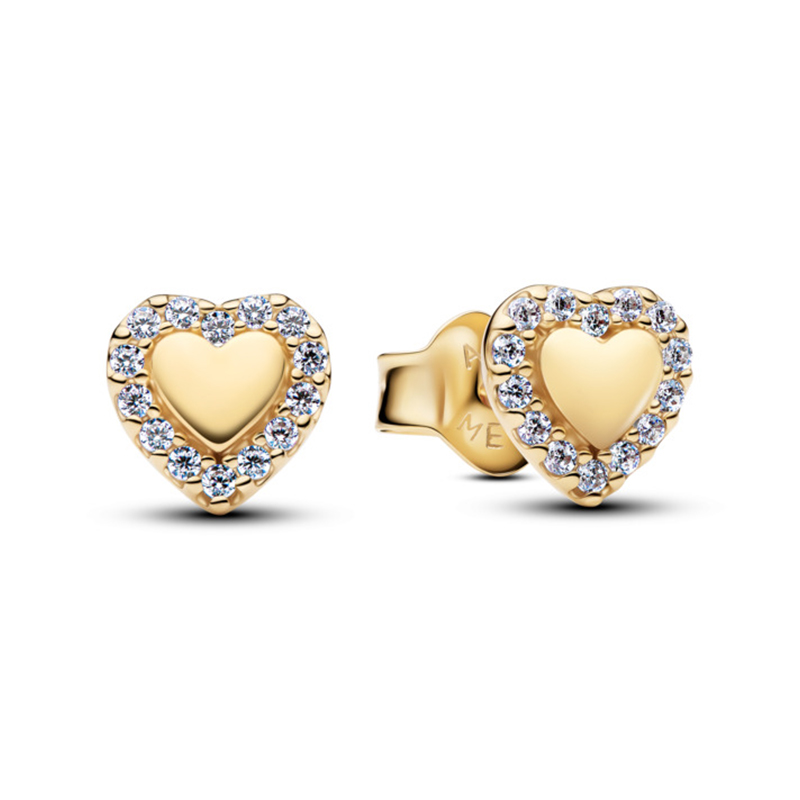 Cercei Inima Placare Aur Galben 14K CZ PANDORA