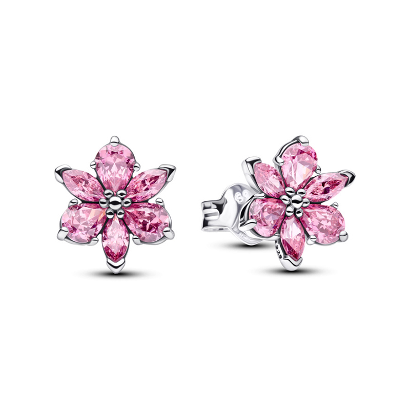 Cercei Floare Argint 925 CZ Roz PANDORA