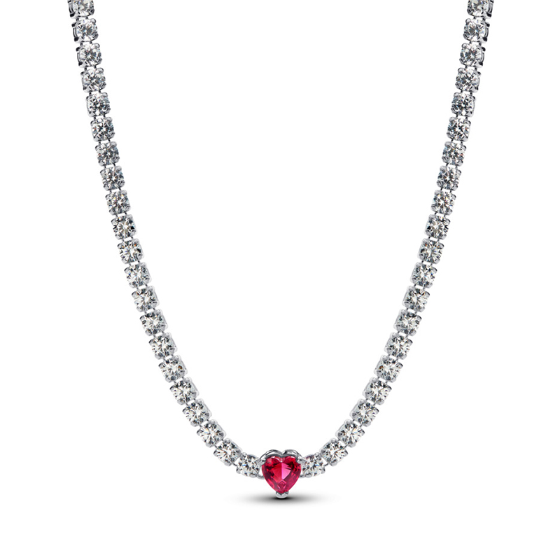 Colier Choker Inima Argint 925 CZ Cristal Rosu PANDORA Colier Choker Inima Argint 925 CZ Cristal Rosu PANDORA