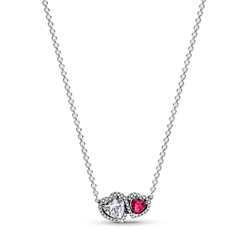 Colier Inimi Argint 925 CZ Cristal Fucsia PANDORA