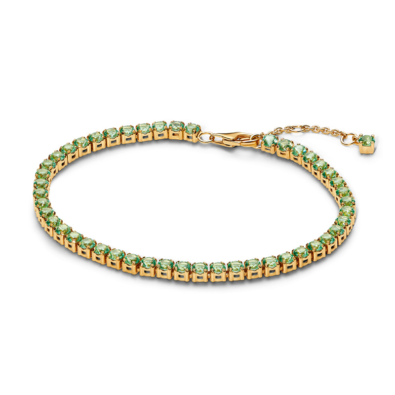 Bratara Tenis Placare Aur Galben 14k Cristal Verde PANDORA Bratara Tenis Placare Aur Galben 14k Cristal Verde PANDORA