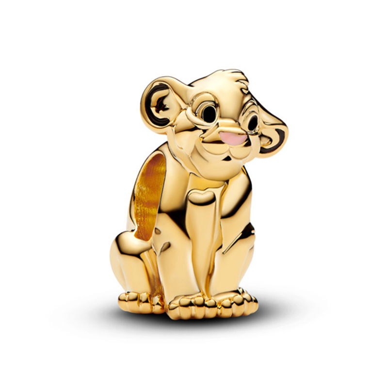 Talisman Disney Regele Leu Simba Placare Aur Galben 14k Email Negru si Roz PANDORA