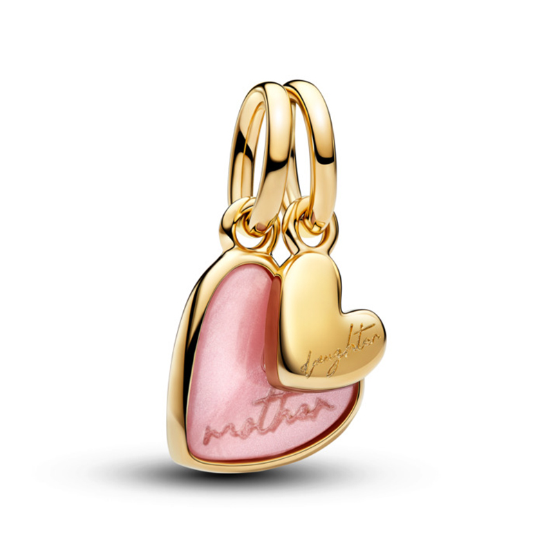 Talisman Pandantiv Mama si Fiica Placare Aur Galben 14k Biorasina Roz PANDORA