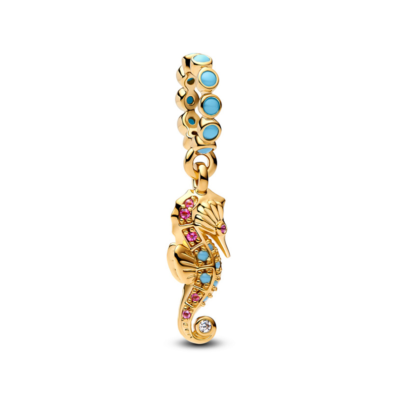 Talisman Calut de Mare Placare Aur Galben 14k CZ Cristal Albastru si Roz PANDORA Talisman Calut de Mare Placare Aur Galben 14k CZ Cristal Albastru si Roz PANDORA