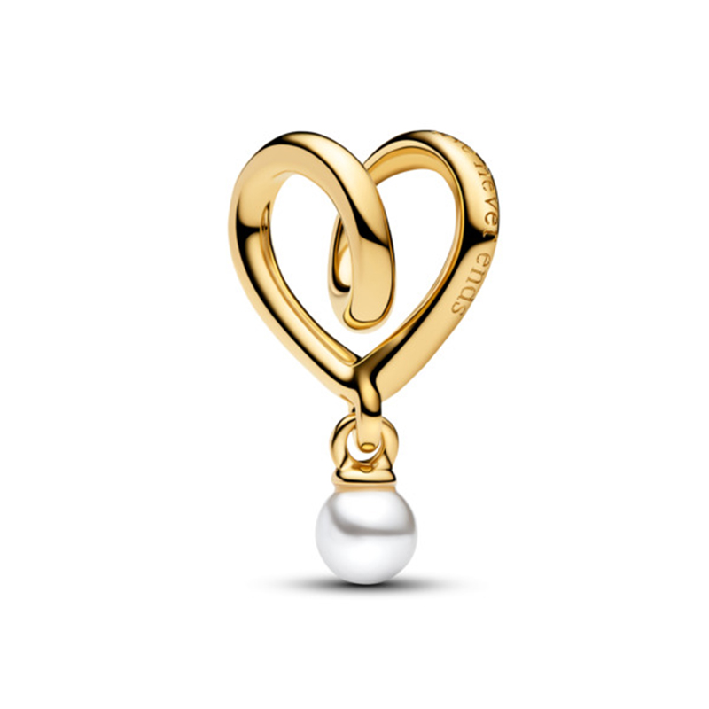 Talisman Inima Placare Aur Galben 14K Perla Artificiala Alba PANDORA