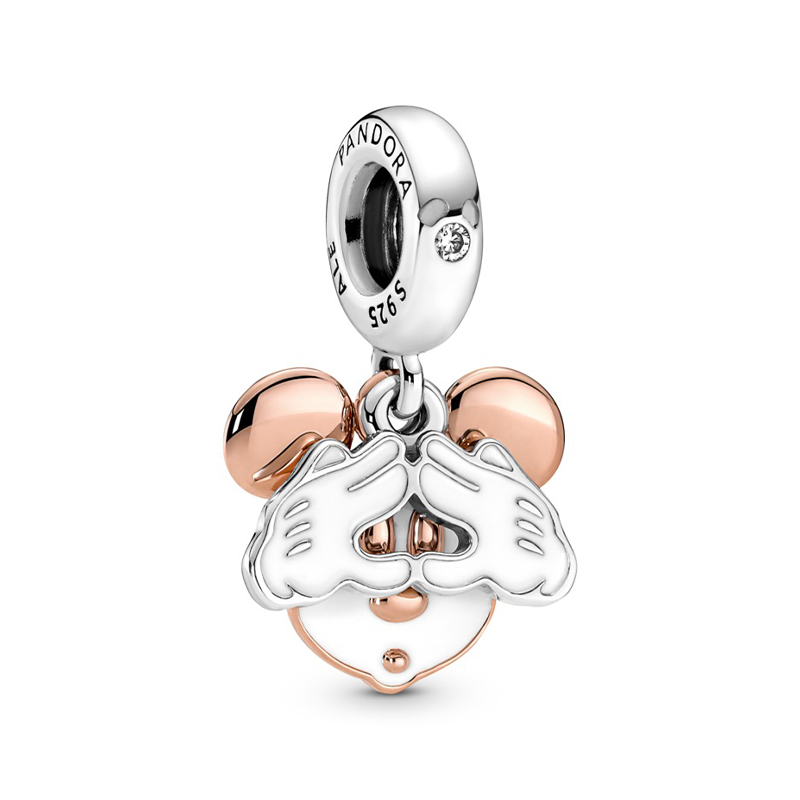 Talisman Pandantiv Disney Mickey Mouse Placare Aur Roz 14K Argint 925 Alb Email CZ PANDORA
