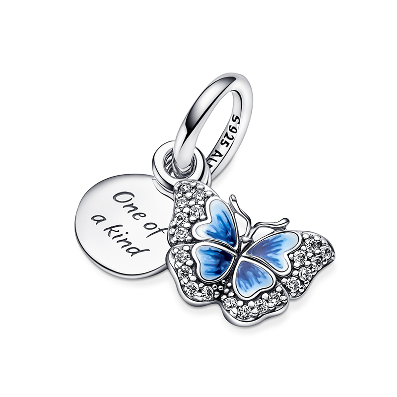 Talisman Pandantiv Fluture Argint 925 Email Albastru si Alb CZ PANDORA
