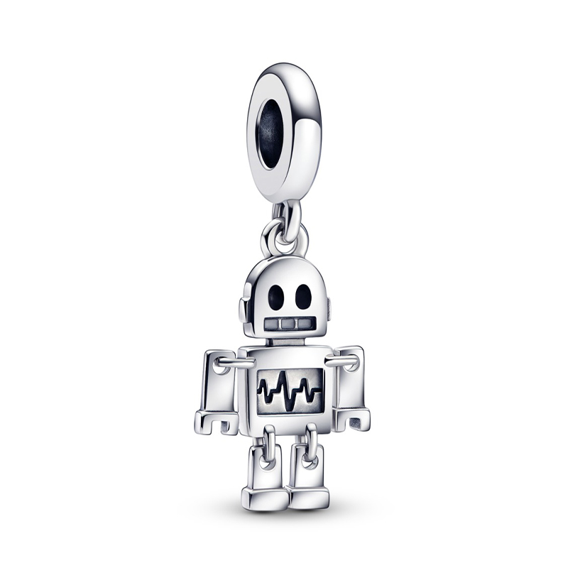 Talisman Pandantiv Robot Argint 925 Alb si Negru Email PANDORA
