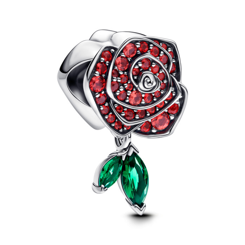 Talisman Trandafir Argint 925 CZ Rosu Cristal Verde PANDORA