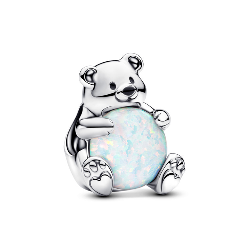 Talisman Urs Polar Argint 925 CZ Opal Creat in Laborator si Email Negru PANDORA