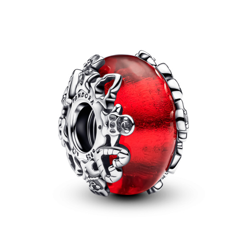 Talisman Motive de Craciun Argint 925 CZ Sticla de Murano Rosu si Folie de Aur PANDORA