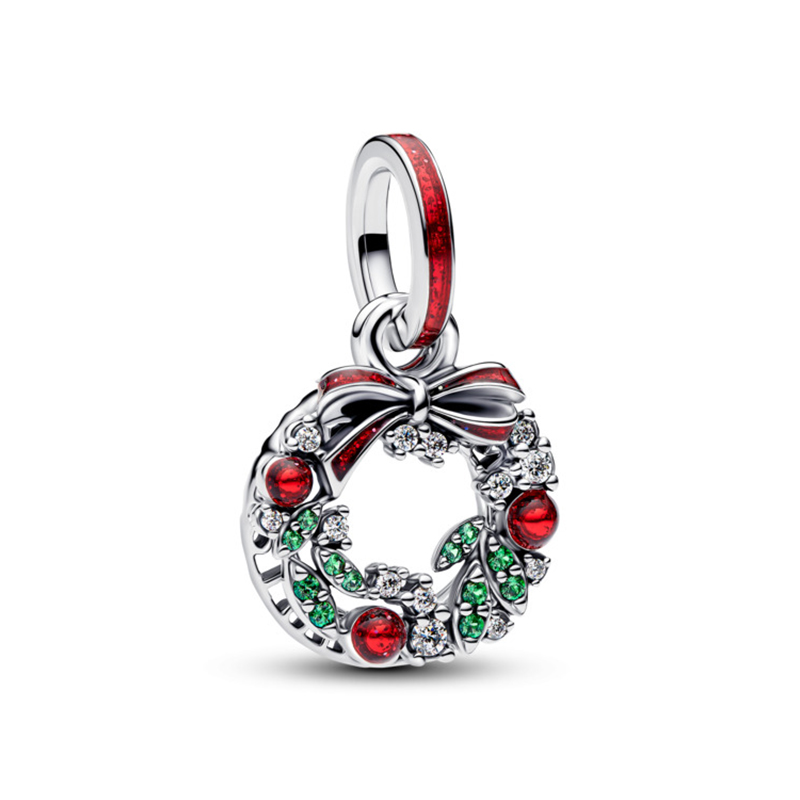 Talisman Coroana Festiva Argint 925 CZ Cristal Verde si Email Rosu PANDORA