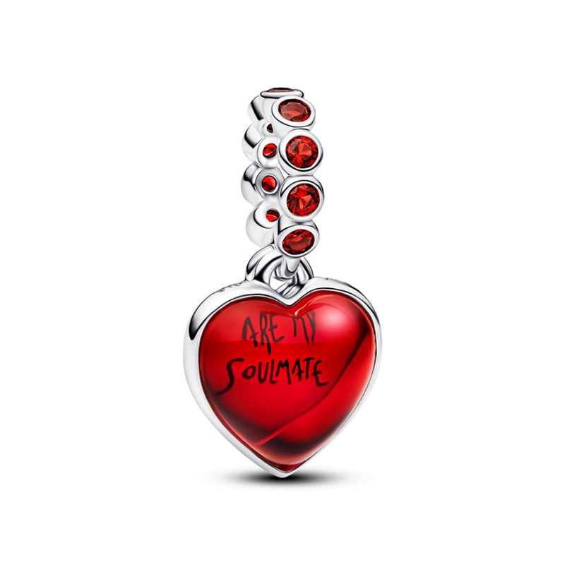Talisman Inima Argint 925 Cristal Rosu, Sticla de Murano PANDORA