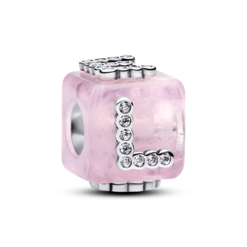 Talisman Cub de Dragoste Argint 925 CZ Sticla de Murano Roz PANDORA