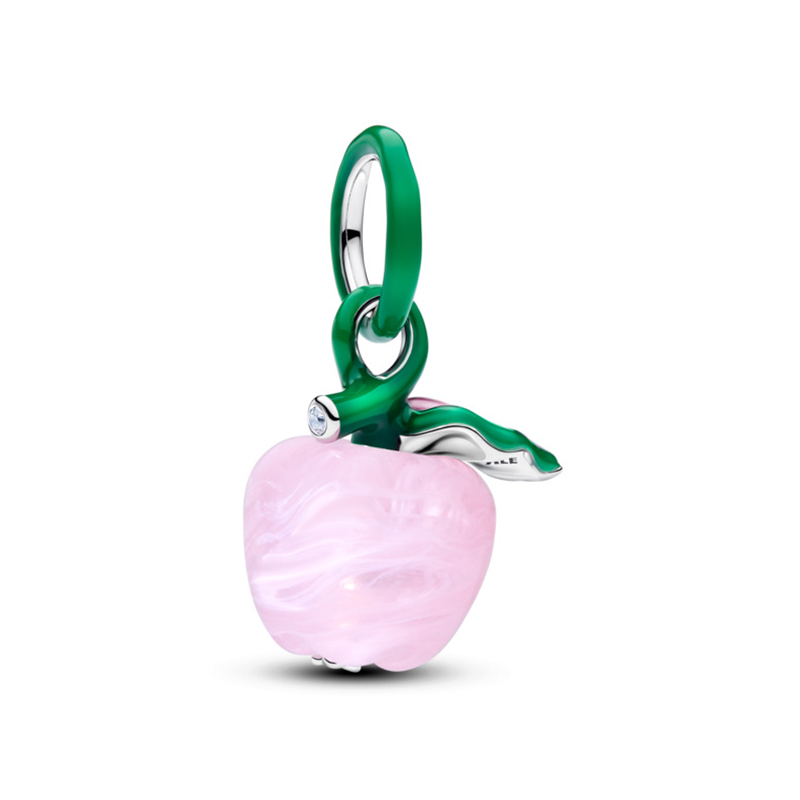 Talisman Pandantiv Mar Argint 925 CZ Sticla de Murano Roz, Email Roz si Verde PANDORA