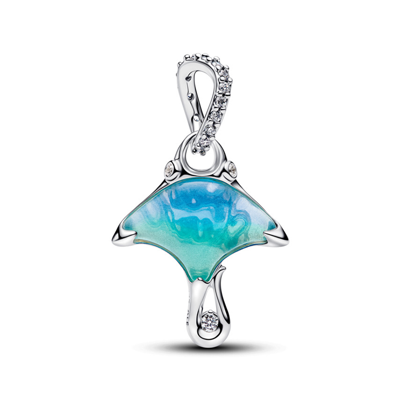 Talisman Manta Argint 925 CZ Sidef Artificial, Email, Sticla de Murano PANDORA