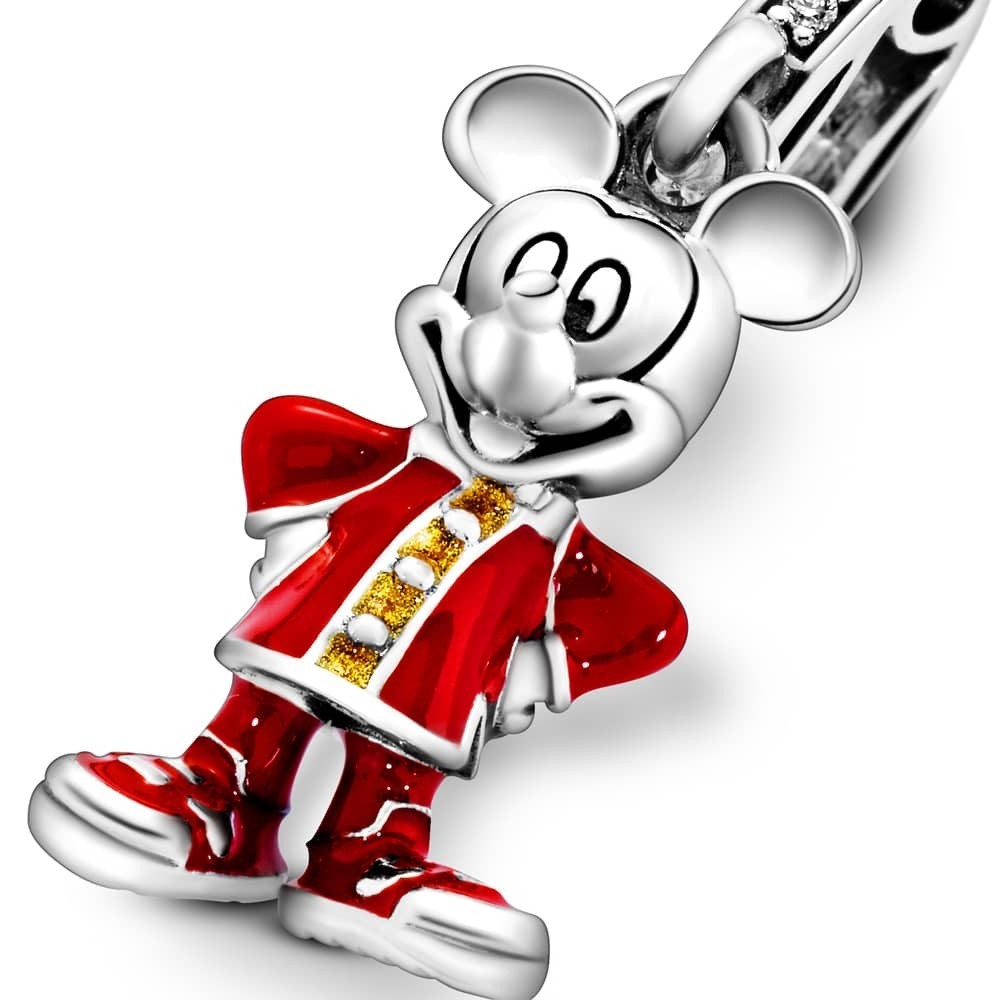 Talisman Pandantiv Disney Mickey Argint 925 Email Rosu si Auriu  CZ PANDORA