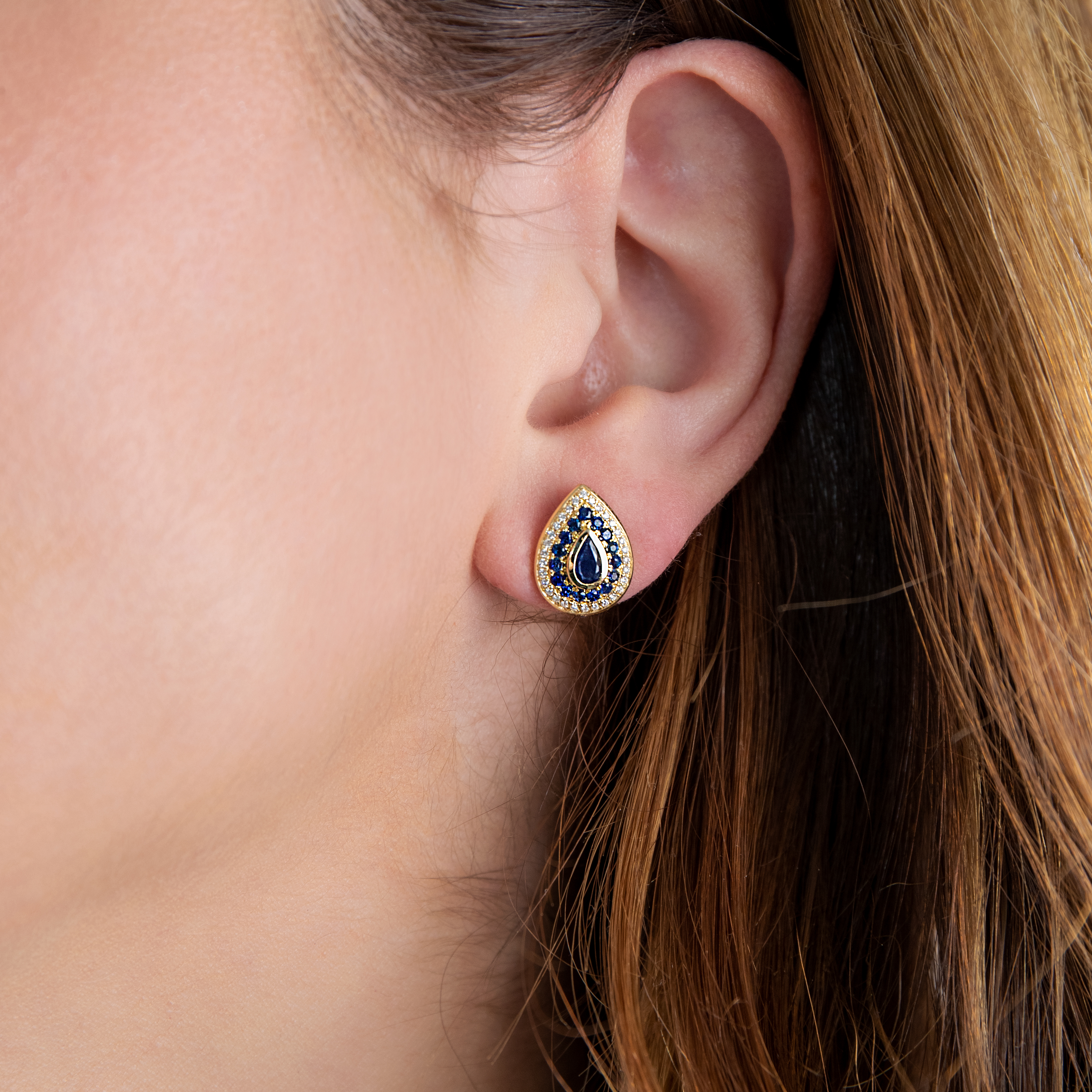 Cercei Aur 18k Diamante, Safire DERUVO