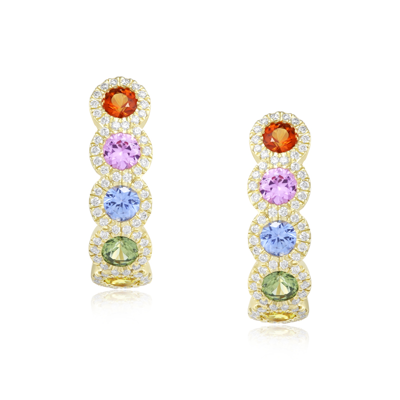 Cercei Aur 18k Diamante,  Safire Multicolore  DERUVO